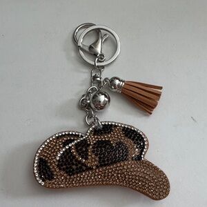 Leopard Print Cowboy Hat Keychain with Tassel